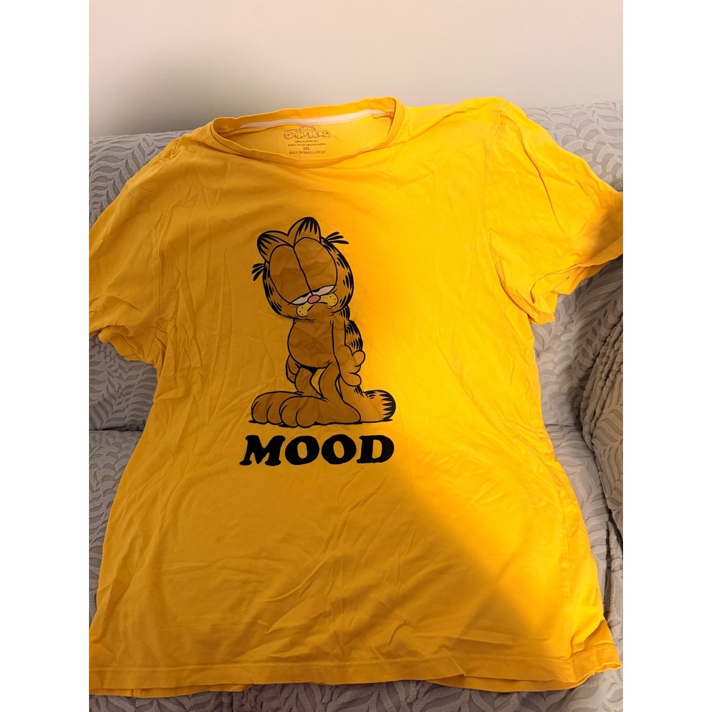 Garfield Mood Graphic T-Shirt Yellow Short Sleeve Crew Neck 3XL Nickelodeon